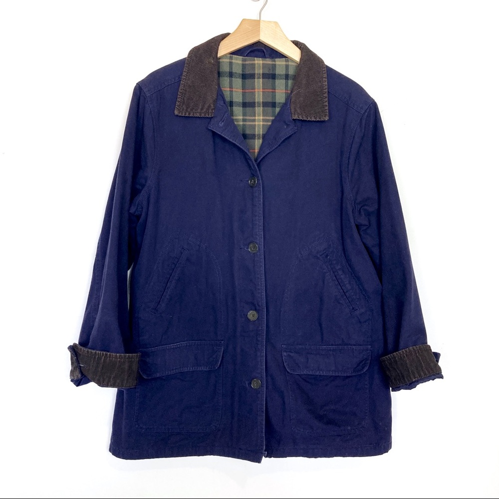 Vintage  Barn Coat: Navy Cotton / Brown Corduroy Spring / Fall (L)